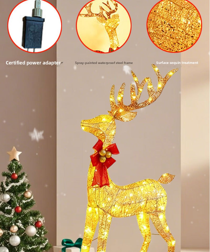 Champagnergoldenes LED-Hirschdeko-Set – 3-teiliges Weihnachtsdekor aus Eisen