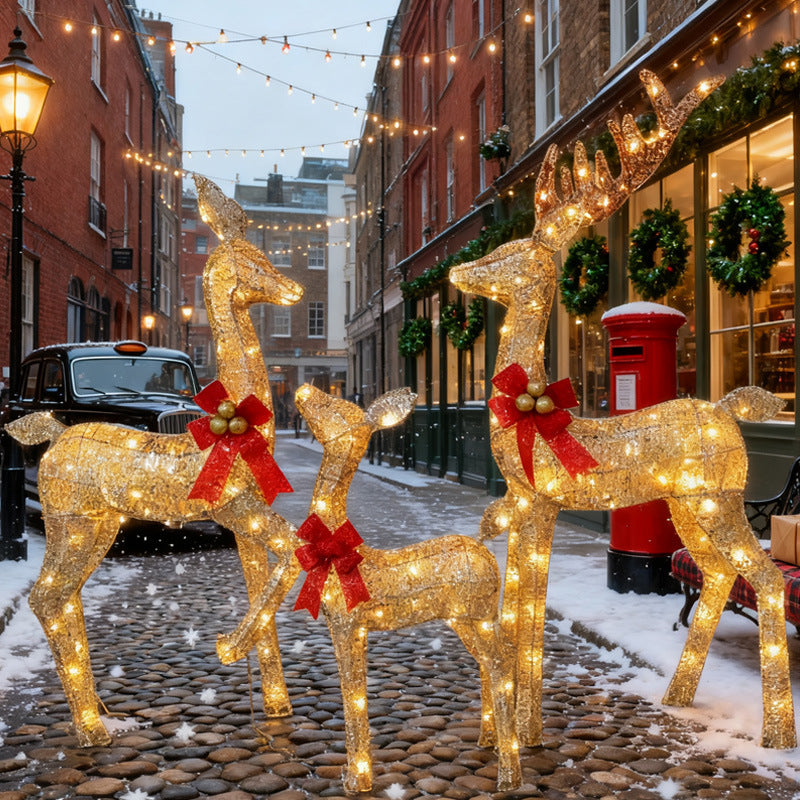 Champagnergoldenes LED-Hirschdeko-Set – 3-teiliges Weihnachtsdekor aus Eisen