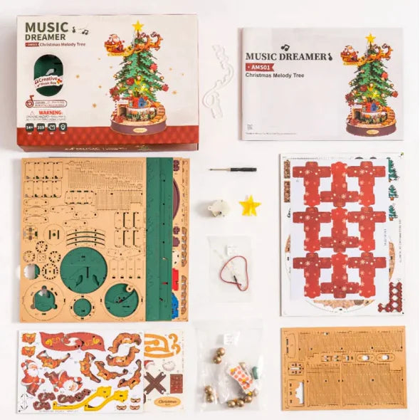 Weihnachtlicher 3D-Holzbaum „Christmas Melody Tree“ – Musikbox, Holzpuzzle & Festdeko
