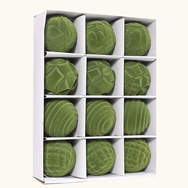 12er-Pack Samt-Weihnachtsbaumkugeln - Plastikkugeln