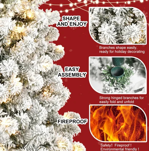 6FT Vorgelichteter Flocked Weihnachtsbaum mit 760 Spitzen