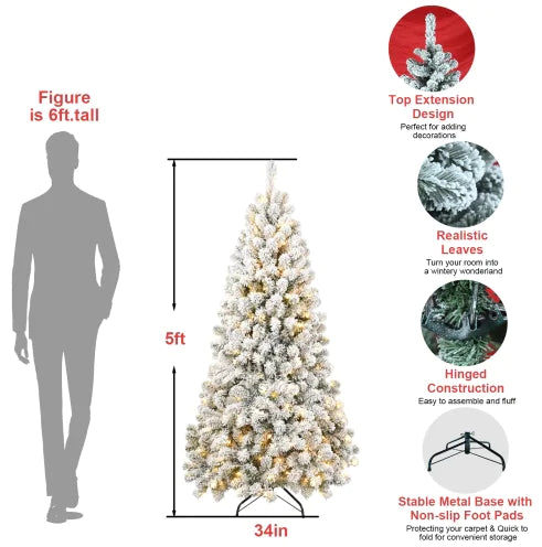 6FT Vorgelichteter Flocked Weihnachtsbaum mit 760 Spitzen