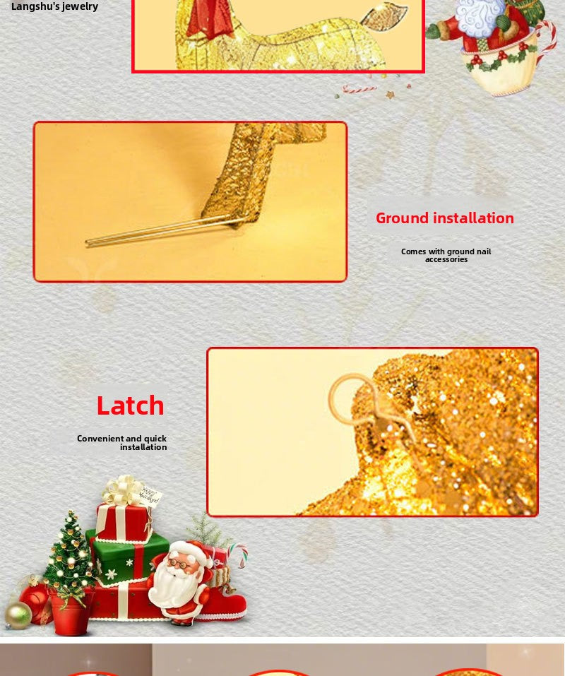 Champagnergoldenes LED-Hirschdeko-Set – 3-teiliges Weihnachtsdekor aus Eisen