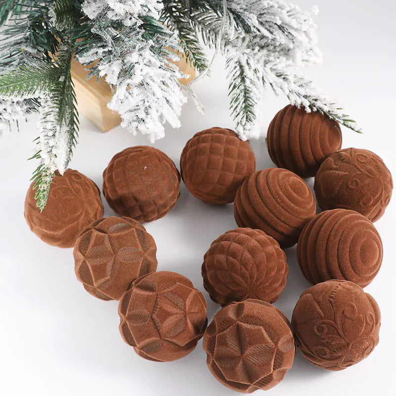 12er-Pack Samt-Weihnachtsbaumkugeln - Plastikkugeln